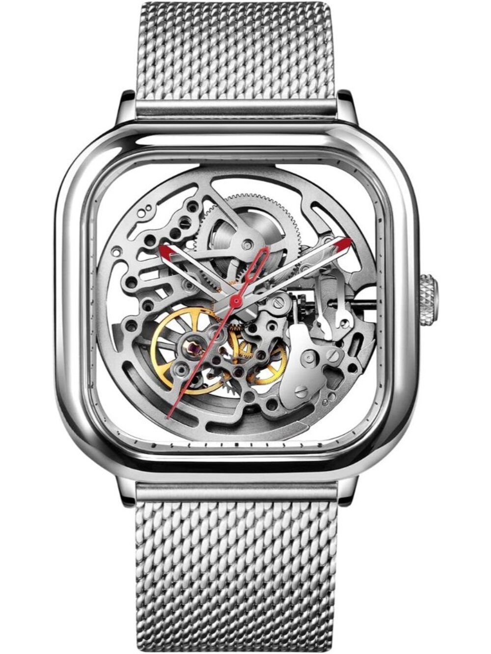 Men's Silver Series Skeleton Analog Milanese Strap Sapphire Crystal Wrist Watch